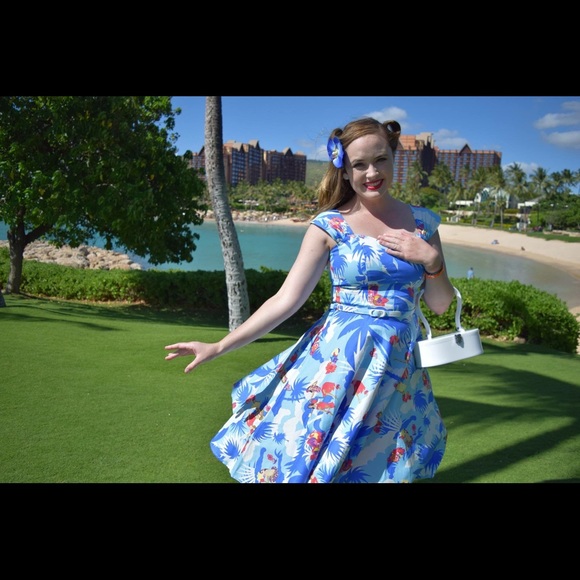 Pinup Girl Swing Skirt Hawaiian Print Dress - Picture 8 of 8